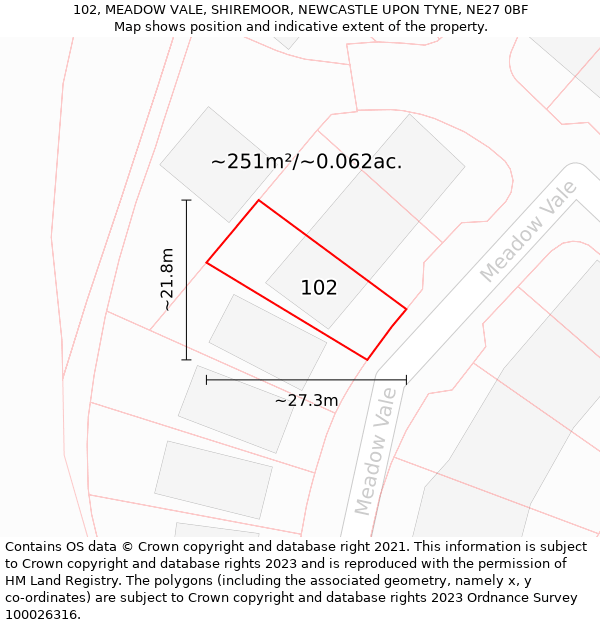 102, MEADOW VALE, SHIREMOOR, NEWCASTLE UPON TYNE, NE27 0BF: Plot and title map