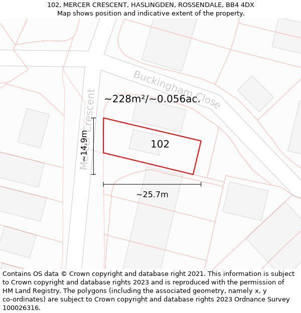 102, MERCER CRESCENT, HASLINGDEN, ROSSENDALE, BB4 4DX: Plot and title map