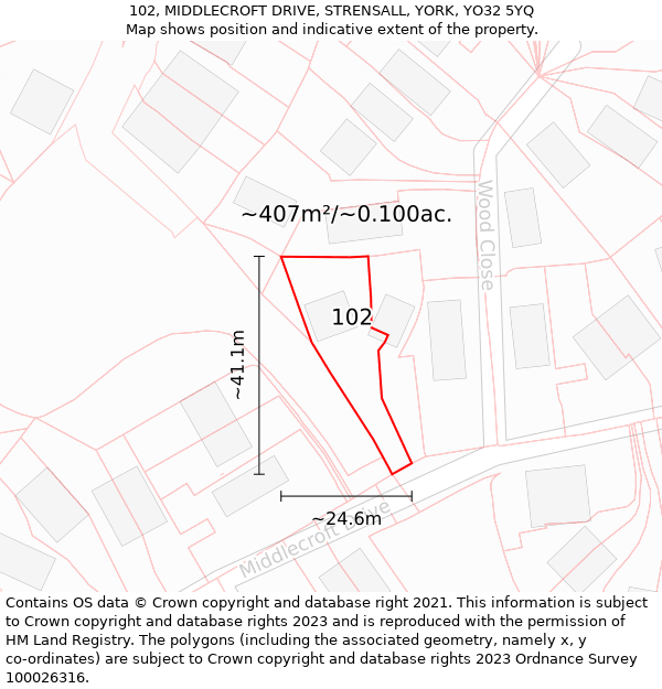 102, MIDDLECROFT DRIVE, STRENSALL, YORK, YO32 5YQ: Plot and title map