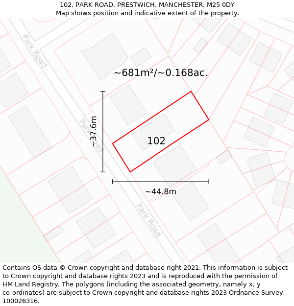 102, PARK ROAD, PRESTWICH, MANCHESTER, M25 0DY: Plot and title map