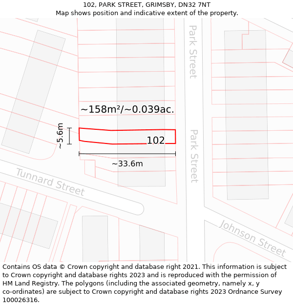 102, PARK STREET, GRIMSBY, DN32 7NT: Plot and title map