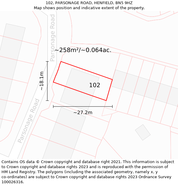 102, PARSONAGE ROAD, HENFIELD, BN5 9HZ: Plot and title map
