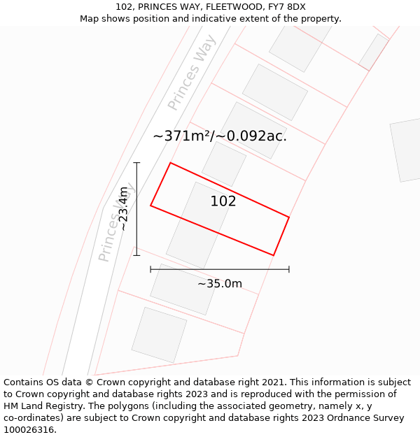 102, PRINCES WAY, FLEETWOOD, FY7 8DX: Plot and title map
