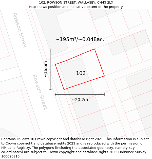 102, ROWSON STREET, WALLASEY, CH45 2LX: Plot and title map