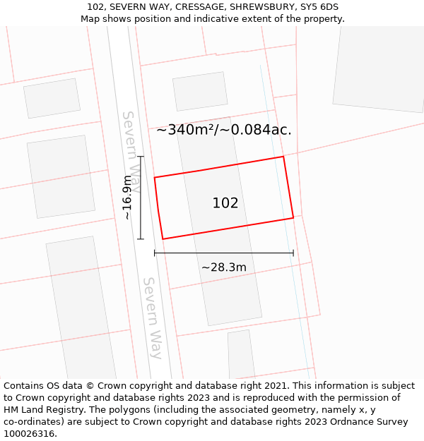 102, SEVERN WAY, CRESSAGE, SHREWSBURY, SY5 6DS: Plot and title map