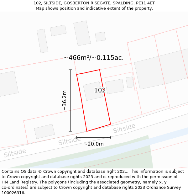 102, SILTSIDE, GOSBERTON RISEGATE, SPALDING, PE11 4ET: Plot and title map