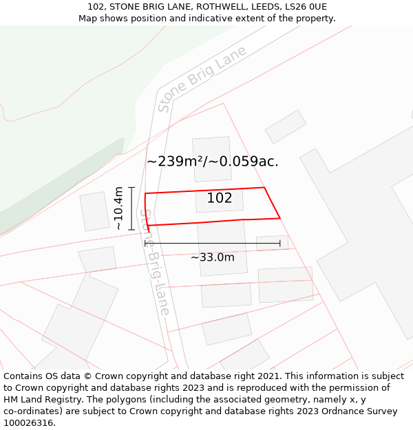 102, STONE BRIG LANE, ROTHWELL, LEEDS, LS26 0UE: Plot and title map