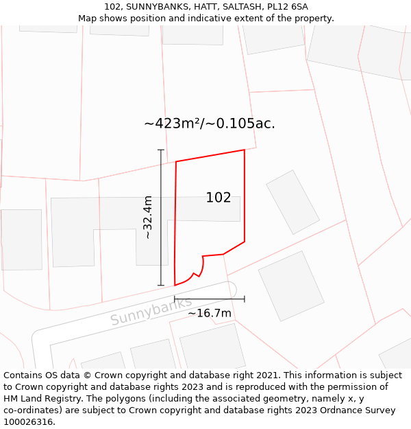 102, SUNNYBANKS, HATT, SALTASH, PL12 6SA: Plot and title map