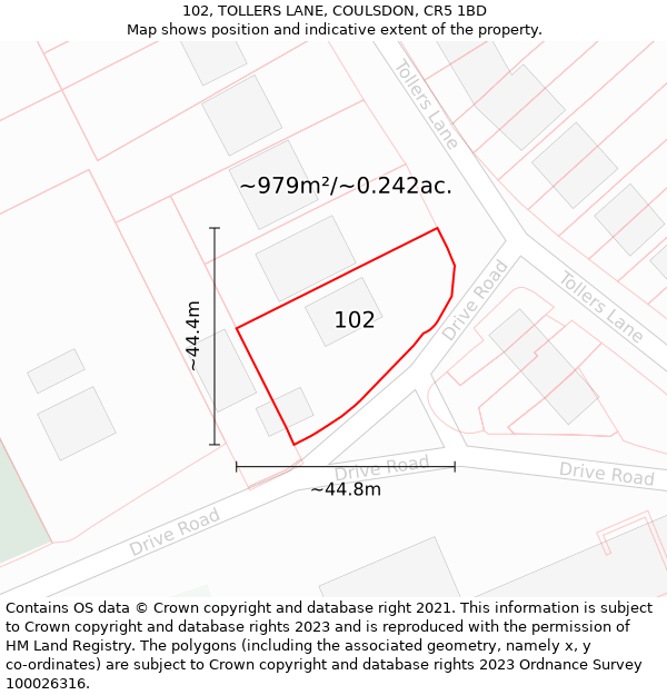 102, TOLLERS LANE, COULSDON, CR5 1BD: Plot and title map