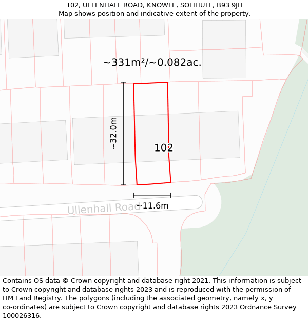 102, ULLENHALL ROAD, KNOWLE, SOLIHULL, B93 9JH: Plot and title map