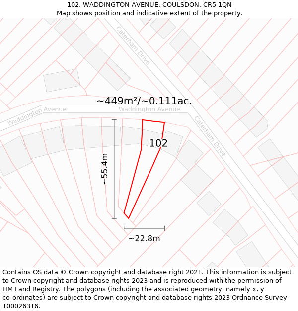 102, WADDINGTON AVENUE, COULSDON, CR5 1QN: Plot and title map