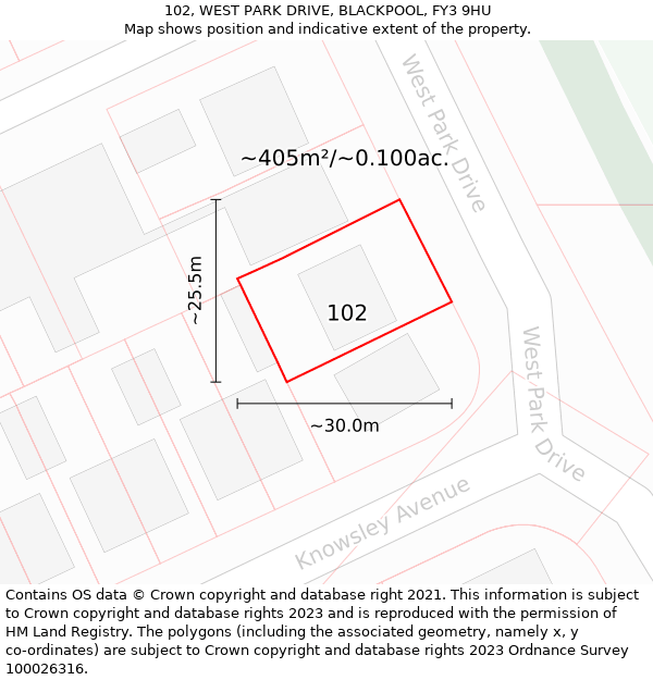 102, WEST PARK DRIVE, BLACKPOOL, FY3 9HU: Plot and title map