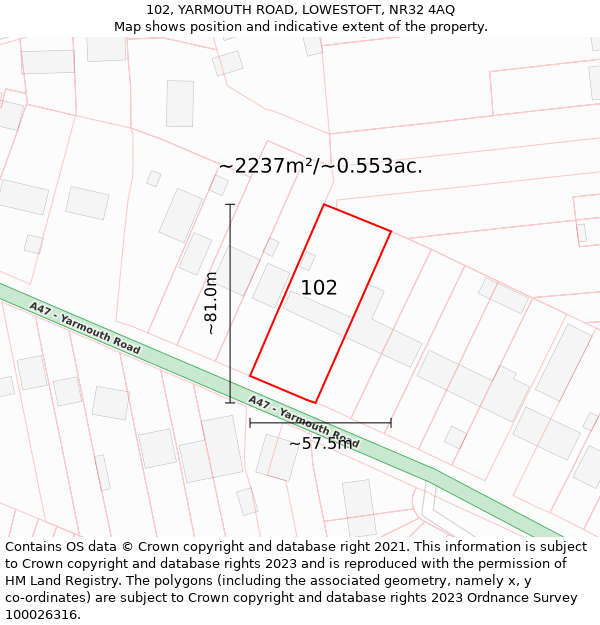 102, YARMOUTH ROAD, LOWESTOFT, NR32 4AQ: Plot and title map