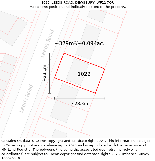 1022, LEEDS ROAD, DEWSBURY, WF12 7QR: Plot and title map