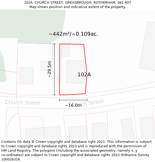 102A, CHURCH STREET, GREASBROUGH, ROTHERHAM, S61 4DT: Plot and title map