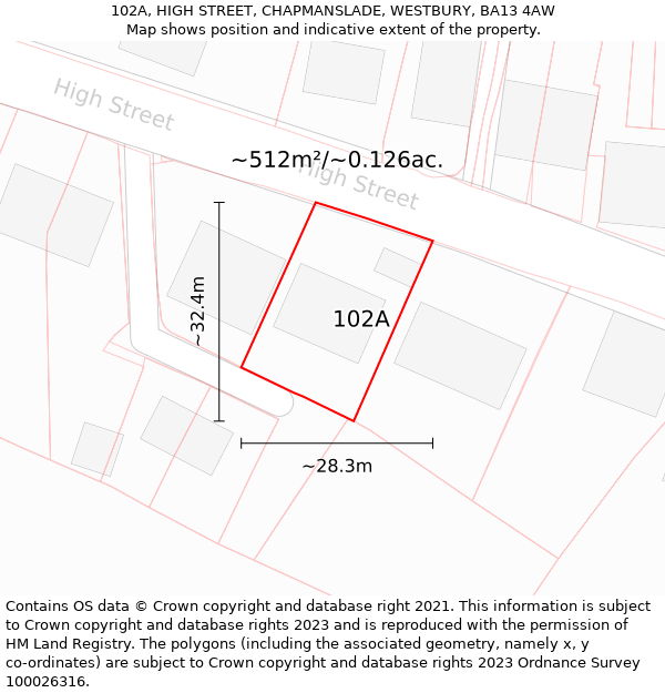 102A, HIGH STREET, CHAPMANSLADE, WESTBURY, BA13 4AW: Plot and title map