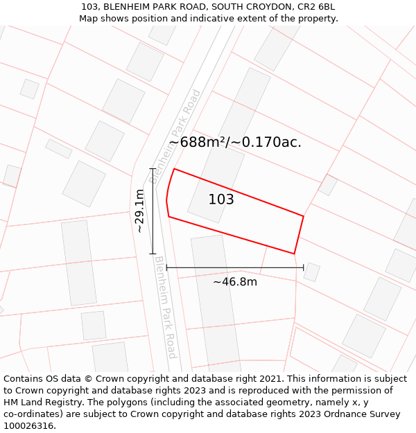 103, BLENHEIM PARK ROAD, SOUTH CROYDON, CR2 6BL: Plot and title map