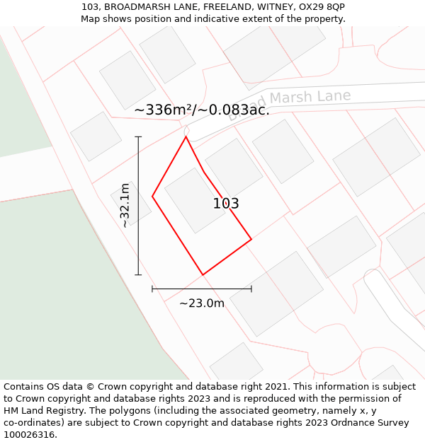 103, BROADMARSH LANE, FREELAND, WITNEY, OX29 8QP: Plot and title map