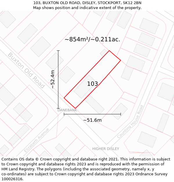 103, BUXTON OLD ROAD, DISLEY, STOCKPORT, SK12 2BN: Plot and title map