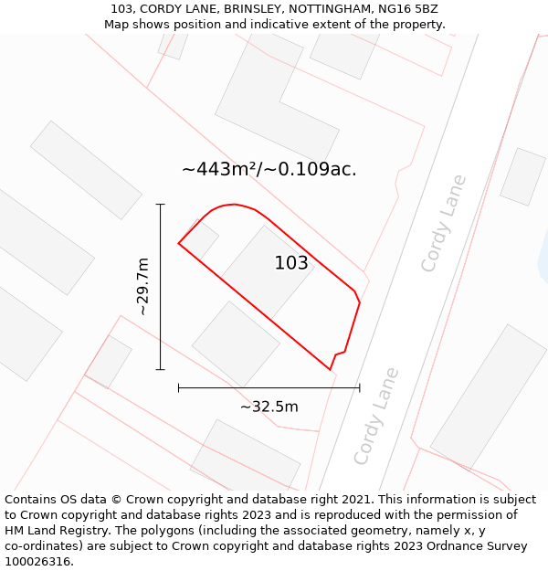 103, CORDY LANE, BRINSLEY, NOTTINGHAM, NG16 5BZ: Plot and title map