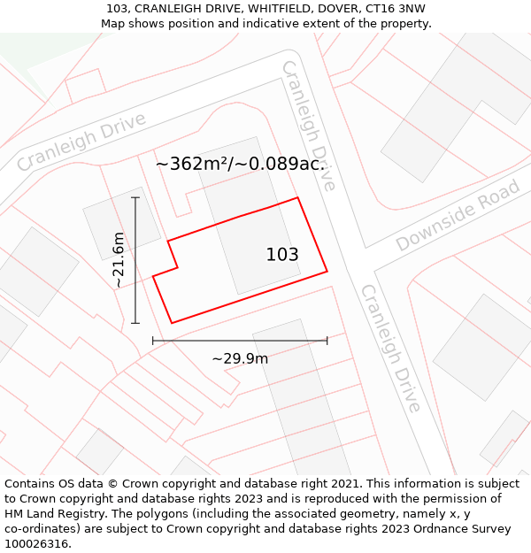 103, CRANLEIGH DRIVE, WHITFIELD, DOVER, CT16 3NW: Plot and title map