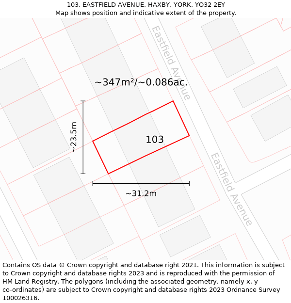 103, EASTFIELD AVENUE, HAXBY, YORK, YO32 2EY: Plot and title map