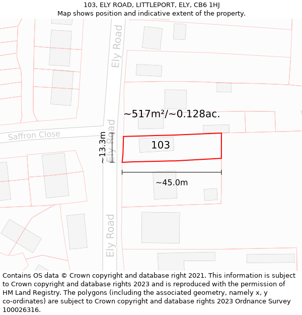 103, ELY ROAD, LITTLEPORT, ELY, CB6 1HJ: Plot and title map