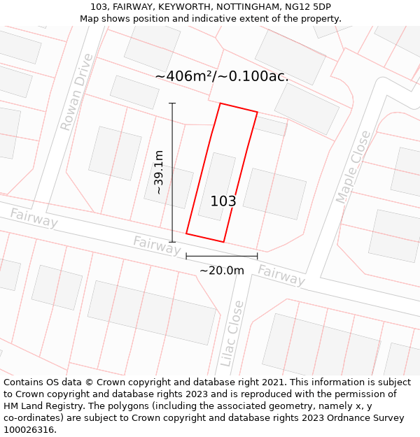 103, FAIRWAY, KEYWORTH, NOTTINGHAM, NG12 5DP: Plot and title map