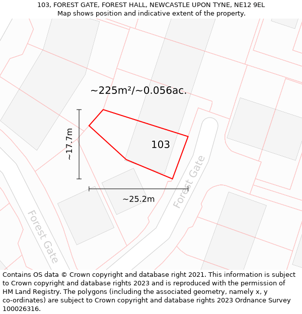 103, FOREST GATE, FOREST HALL, NEWCASTLE UPON TYNE, NE12 9EL: Plot and title map