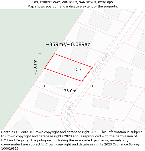 103, FOREST WAY, WINFORD, SANDOWN, PO36 0JW: Plot and title map