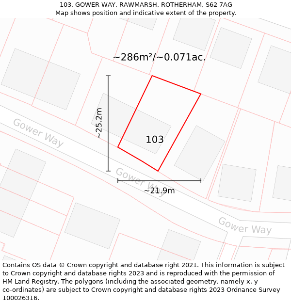 103, GOWER WAY, RAWMARSH, ROTHERHAM, S62 7AG: Plot and title map