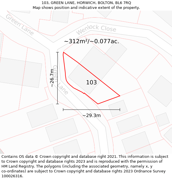 103, GREEN LANE, HORWICH, BOLTON, BL6 7RQ: Plot and title map