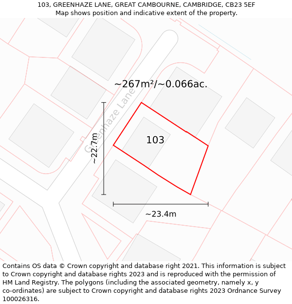 103, GREENHAZE LANE, GREAT CAMBOURNE, CAMBRIDGE, CB23 5EF: Plot and title map