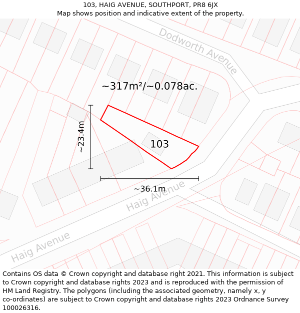 103, HAIG AVENUE, SOUTHPORT, PR8 6JX: Plot and title map