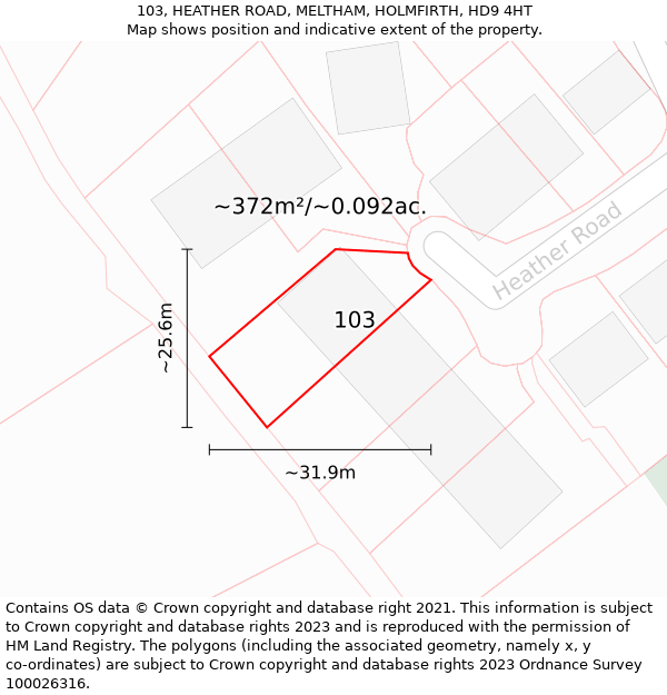 103, HEATHER ROAD, MELTHAM, HOLMFIRTH, HD9 4HT: Plot and title map