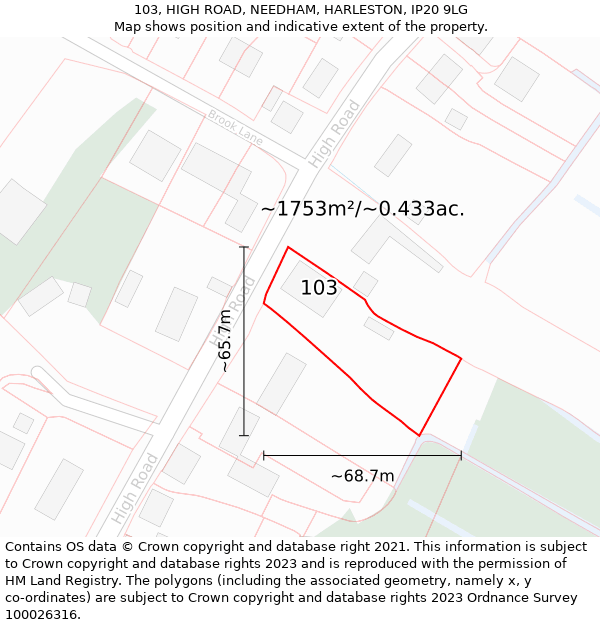 103, HIGH ROAD, NEEDHAM, HARLESTON, IP20 9LG: Plot and title map