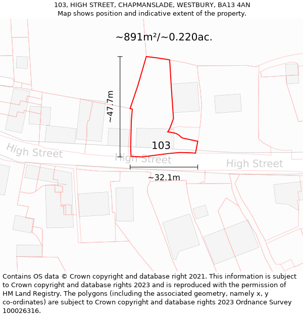 103, HIGH STREET, CHAPMANSLADE, WESTBURY, BA13 4AN: Plot and title map