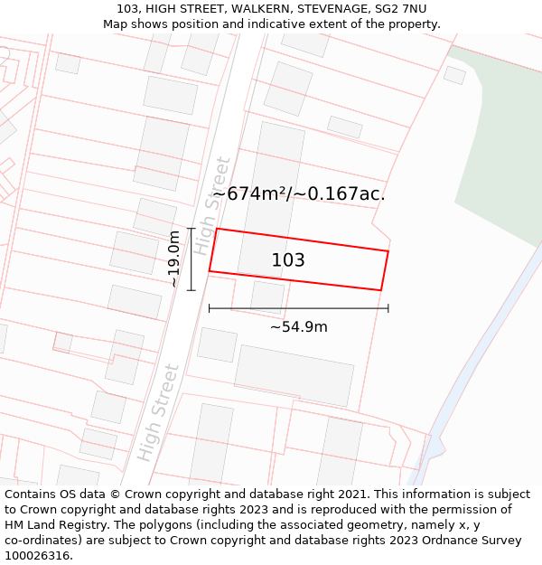 103, HIGH STREET, WALKERN, STEVENAGE, SG2 7NU: Plot and title map