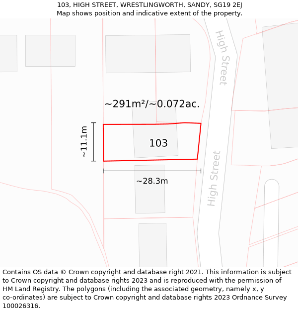 103, HIGH STREET, WRESTLINGWORTH, SANDY, SG19 2EJ: Plot and title map