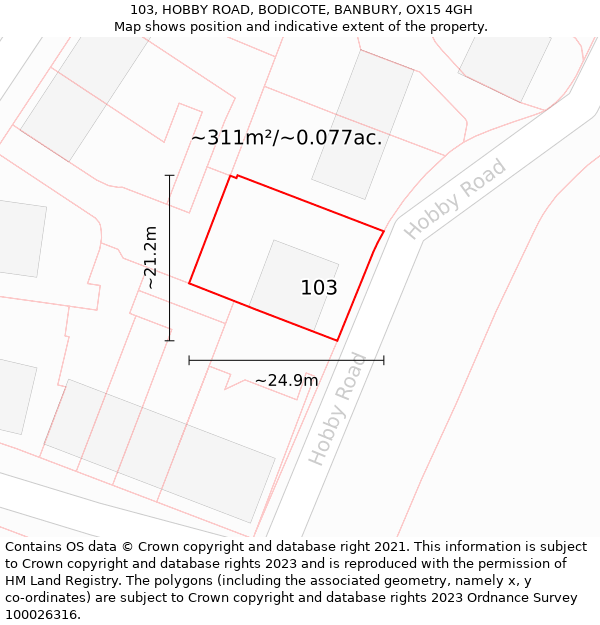 103, HOBBY ROAD, BODICOTE, BANBURY, OX15 4GH: Plot and title map