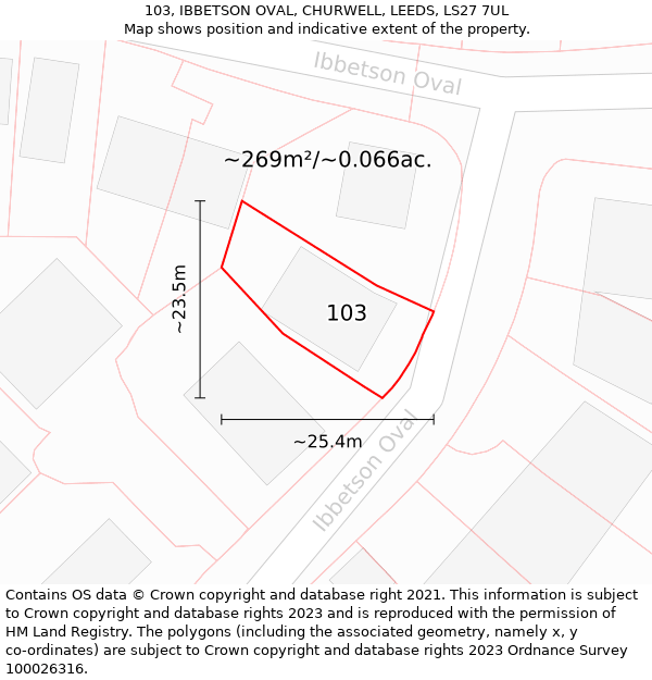 103, IBBETSON OVAL, CHURWELL, LEEDS, LS27 7UL: Plot and title map