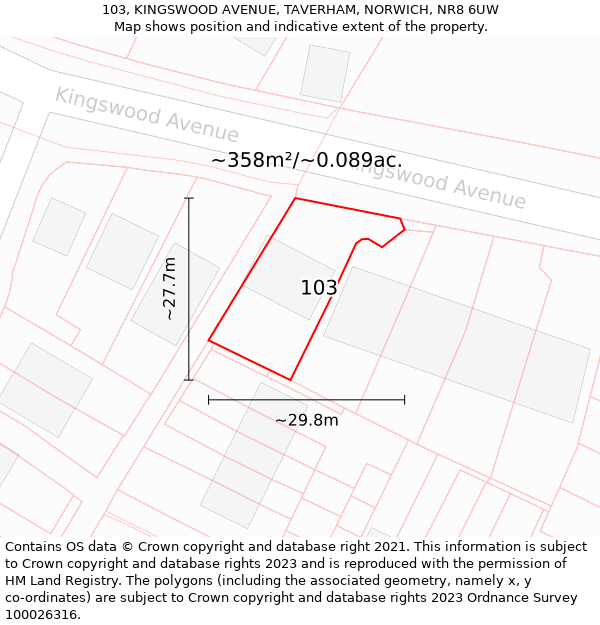 103, KINGSWOOD AVENUE, TAVERHAM, NORWICH, NR8 6UW: Plot and title map