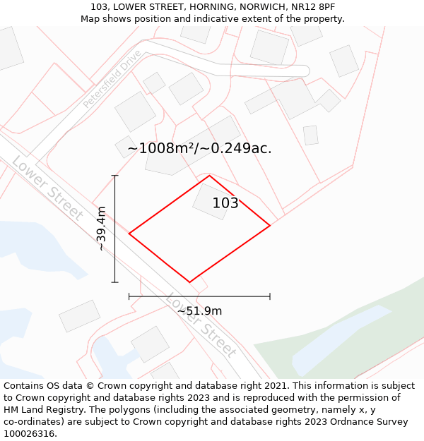 103, LOWER STREET, HORNING, NORWICH, NR12 8PF: Plot and title map