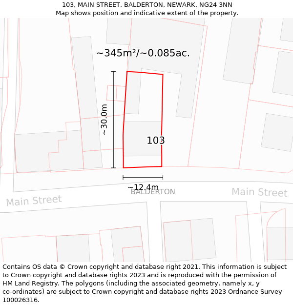 103, MAIN STREET, BALDERTON, NEWARK, NG24 3NN: Plot and title map