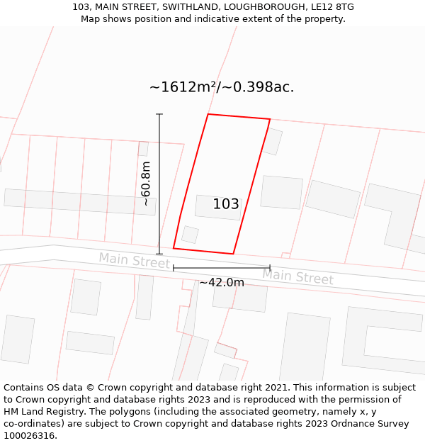 103, MAIN STREET, SWITHLAND, LOUGHBOROUGH, LE12 8TG: Plot and title map