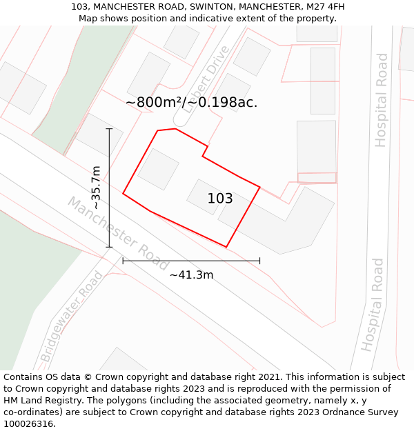103, MANCHESTER ROAD, SWINTON, MANCHESTER, M27 4FH: Plot and title map