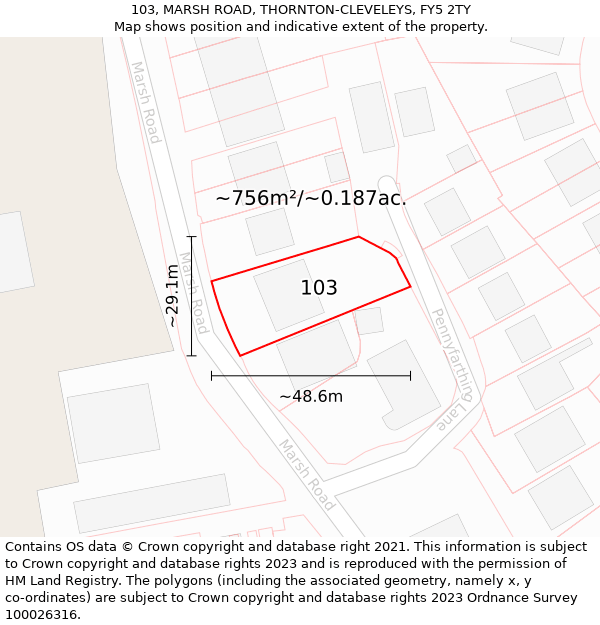 103, MARSH ROAD, THORNTON-CLEVELEYS, FY5 2TY: Plot and title map