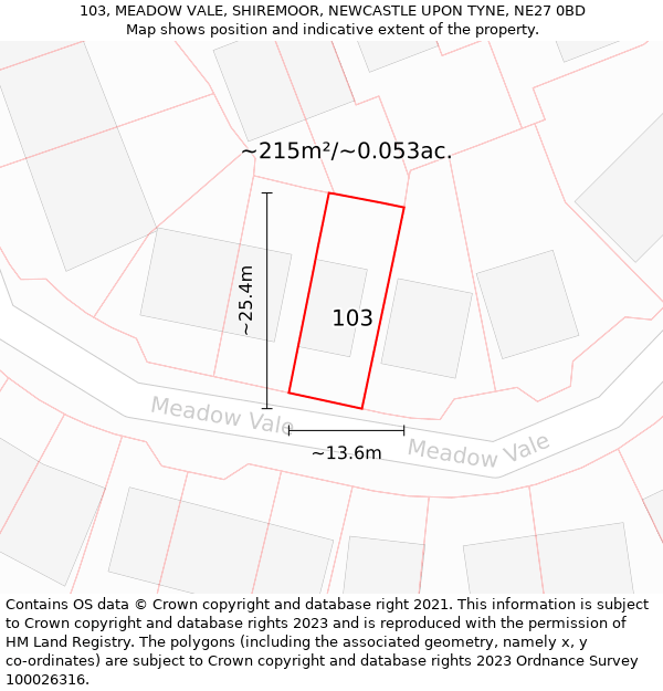 103, MEADOW VALE, SHIREMOOR, NEWCASTLE UPON TYNE, NE27 0BD: Plot and title map