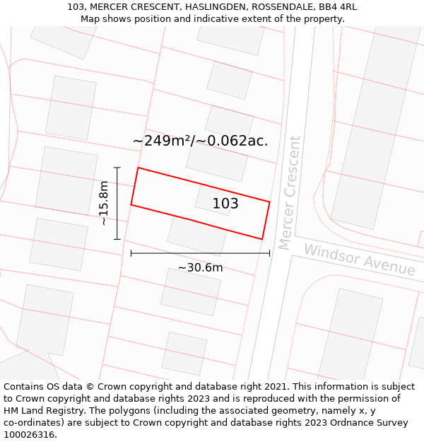 103, MERCER CRESCENT, HASLINGDEN, ROSSENDALE, BB4 4RL: Plot and title map