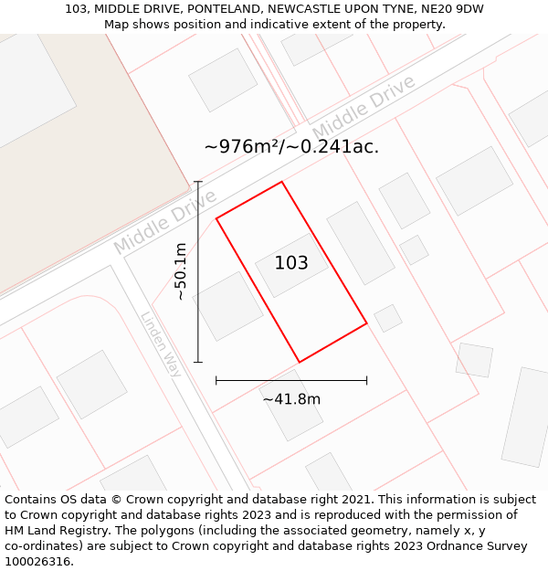 103, MIDDLE DRIVE, PONTELAND, NEWCASTLE UPON TYNE, NE20 9DW: Plot and title map